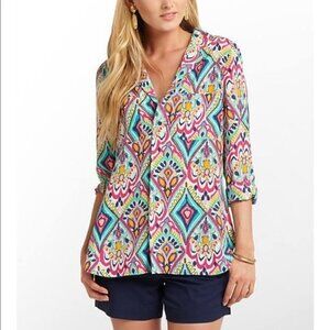 Lilly Pulitzer Boston Top In Crown Jewels Women's XS Silk Relaxed Preppy Summer